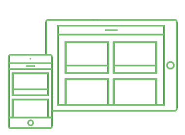 Computer und Handy als Strichgrafik